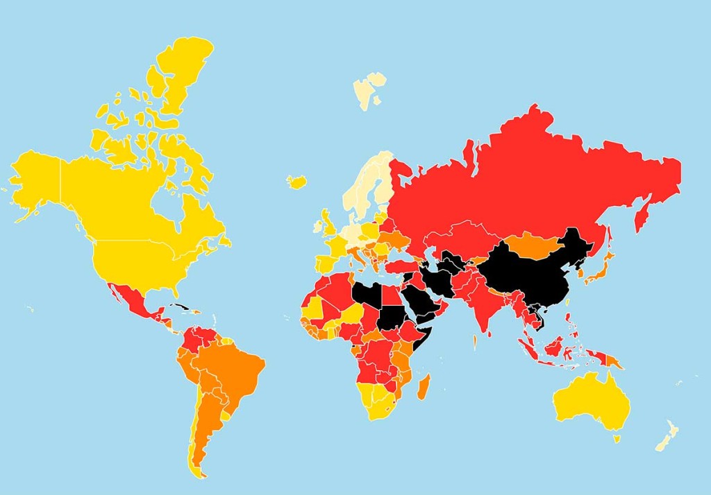 Carte du monde de la liberté de la presse 2016